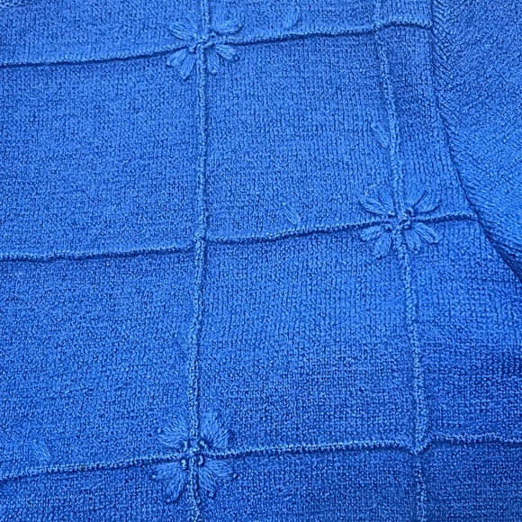 Vintage Deans of Scotland Wool Cardigan Women's Medium Floral Accent Bright Blue - Picture 3 of 14